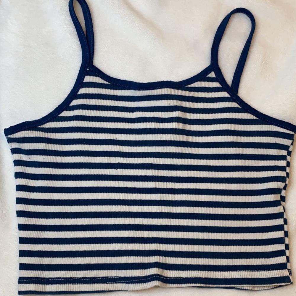 romwe blue and white striped tank/crop top